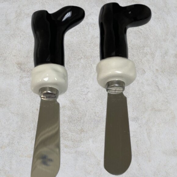 CHEESE PLATE -- Santa Down a Chimney, Ceramic Holiday Server, "Boots" Spreaders - Picture 5 of 6